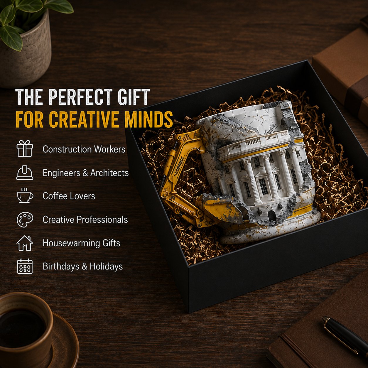 White House Excavator Mug β 3D Construction Coffee Cup