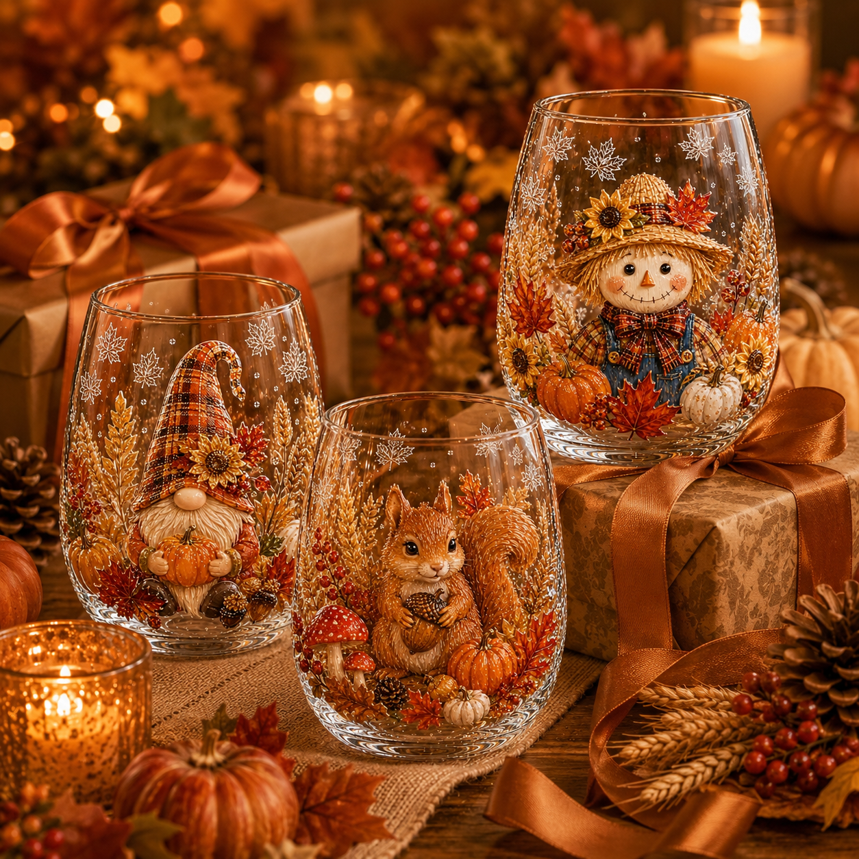 🍂Autumn Harvest 2D Glass Cup Gift Set – 6 Festive Designs