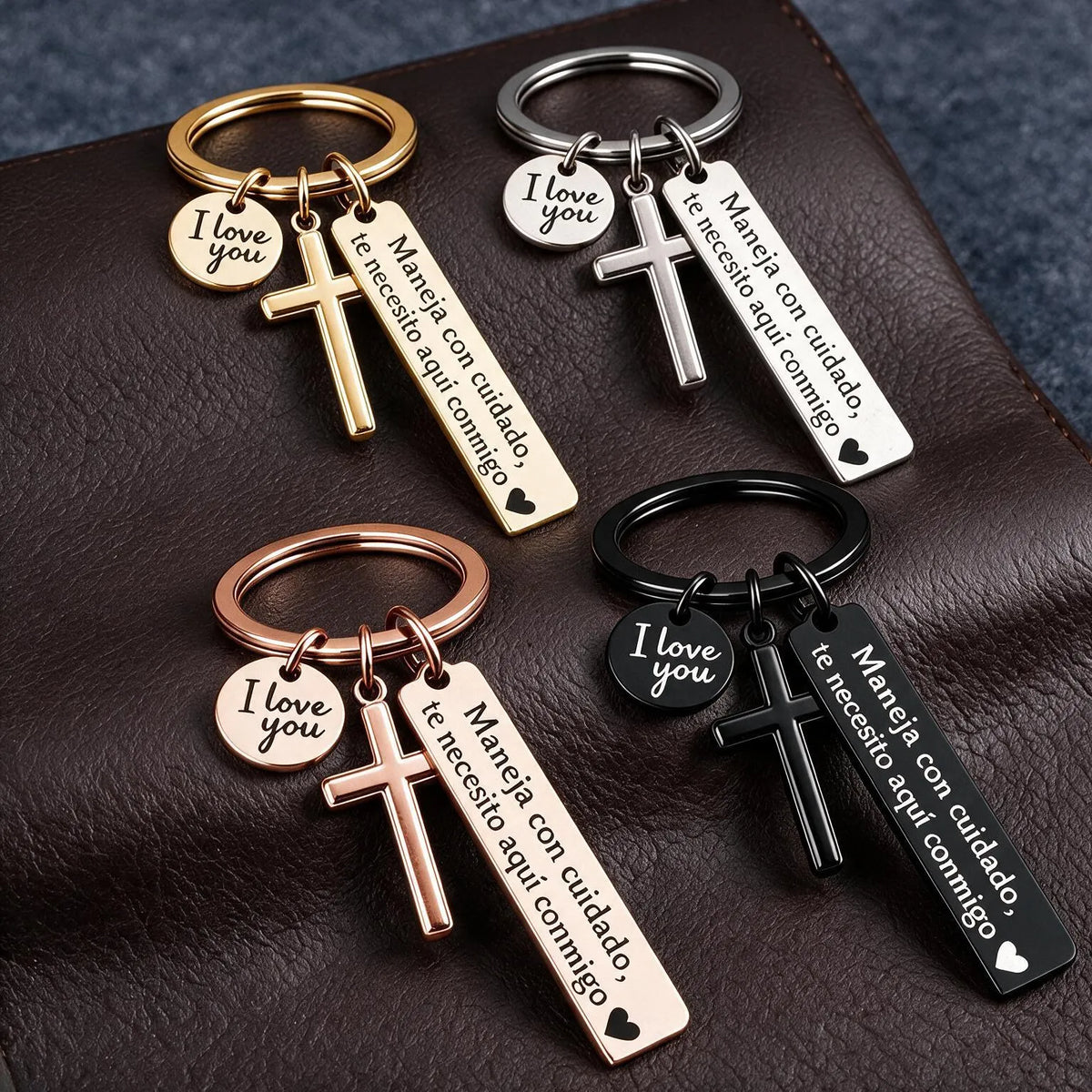 Keychain with Cross and 'I Love You' Charm ❤️
