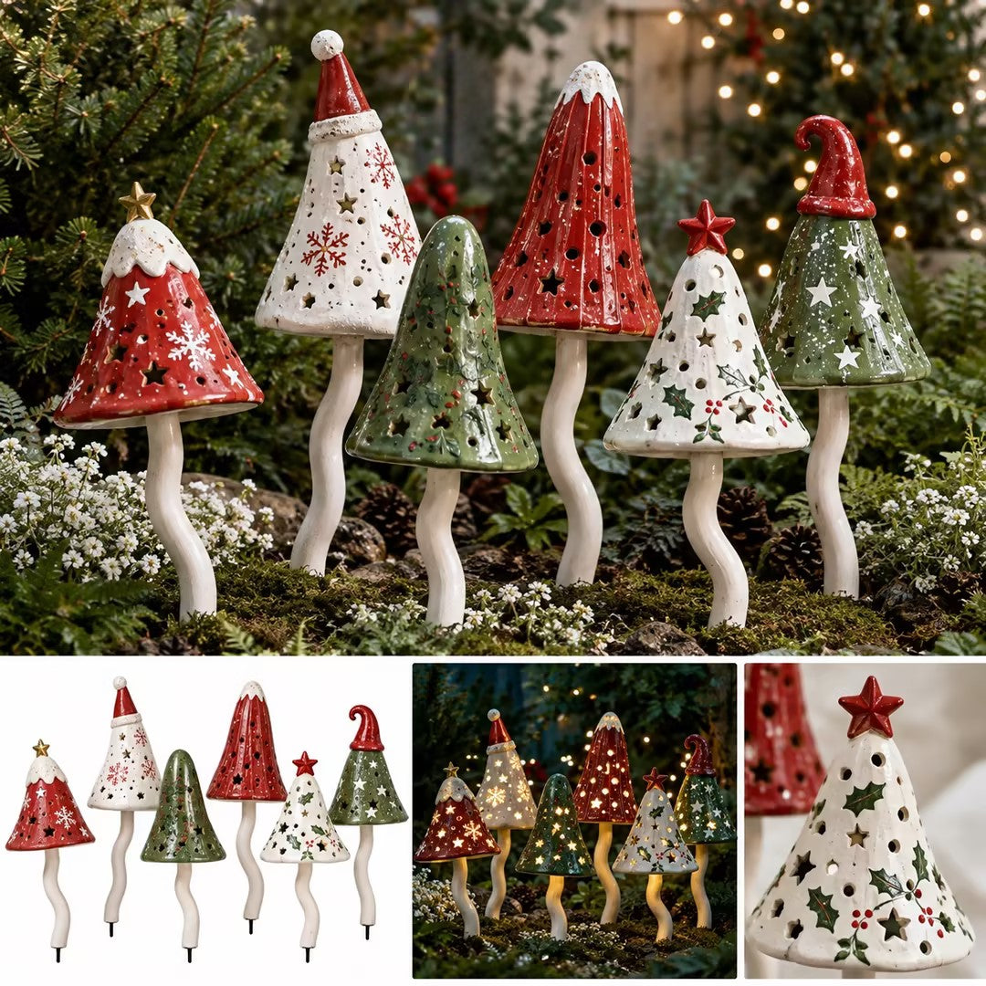 3 Pack Tinkling Toadstools Ceramic Mushrooms for Garden Decor