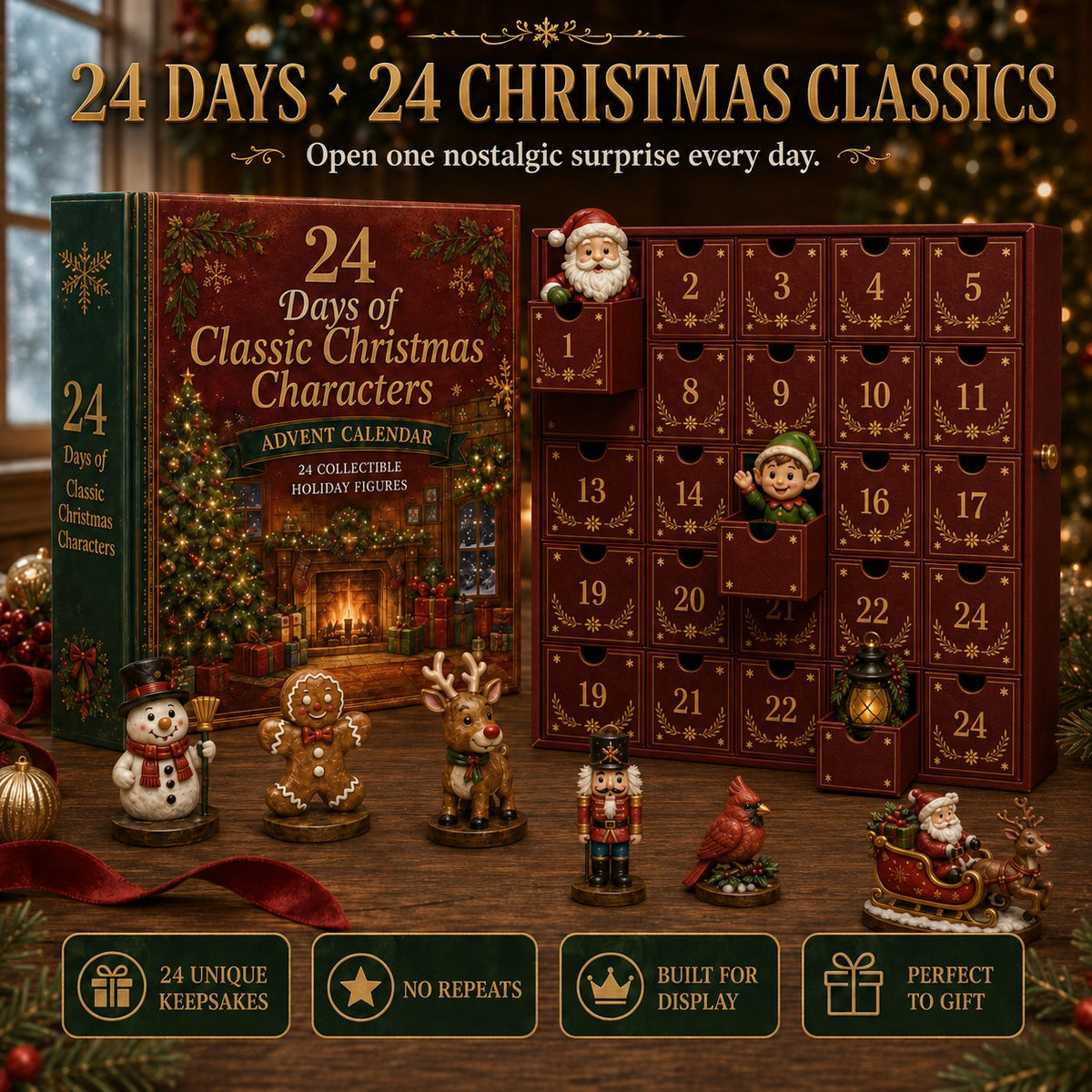 π―π 49% OFF β 24 Days of Classic Christmas Characters Advent Calendar | 24 Collectible Holiday Keepsakes Inside a Vintage Book-Style Christmas Countdown π
β¨