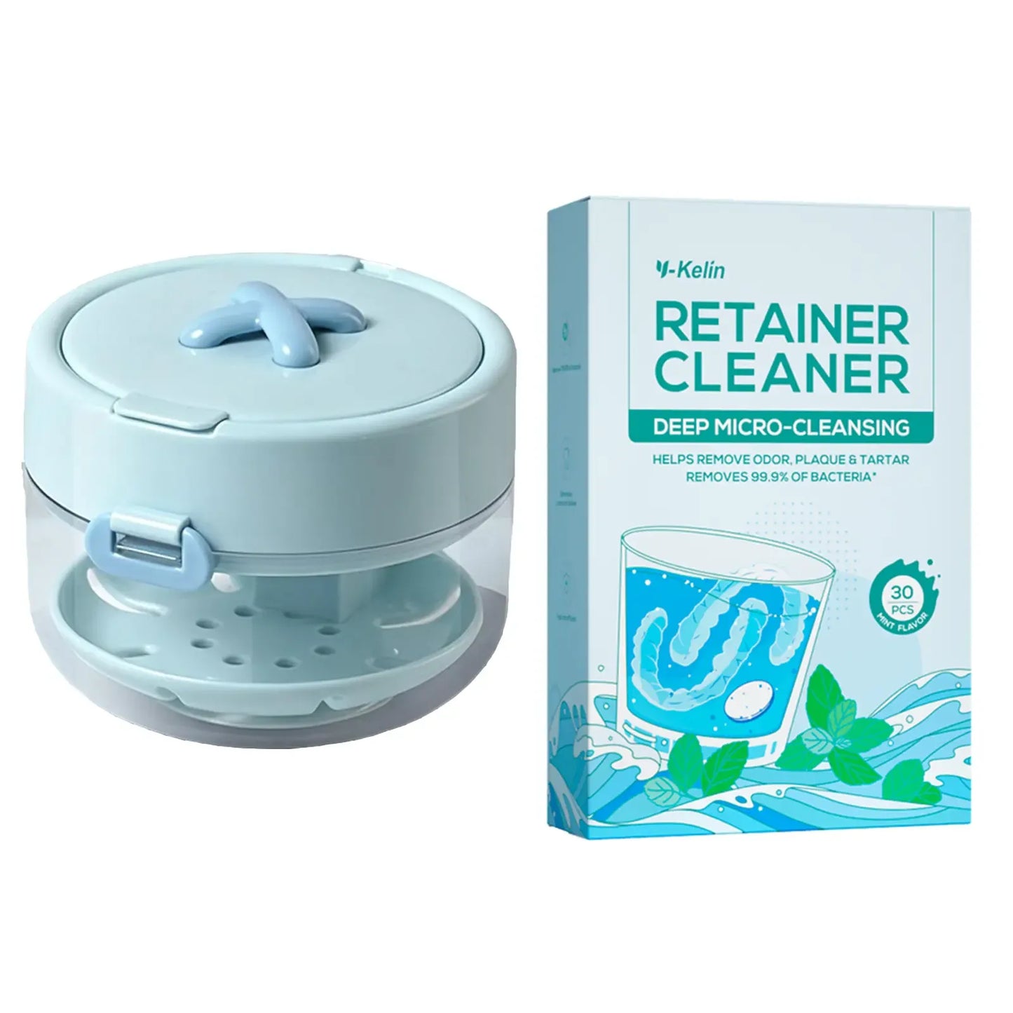 💙Clean, Drain & Store in One🔥3-in-1 Leak-Proof Retainer Cleaning Case with Mirror, Drain Tray - Travel Storage✈️