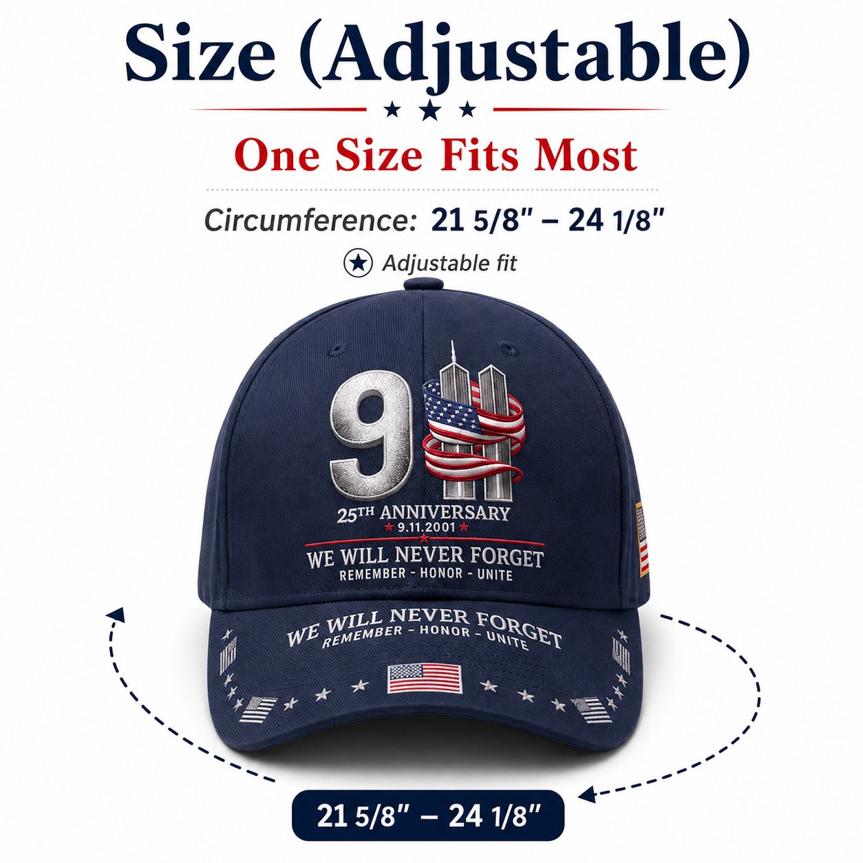 🔥LAST DAY 50% OFF - 9/11 25th Anniversary We Will Never Forget Embroidered Memorial Baseball Cap – Unisex Patriotic Memorial Hat🧢 100% Cotton