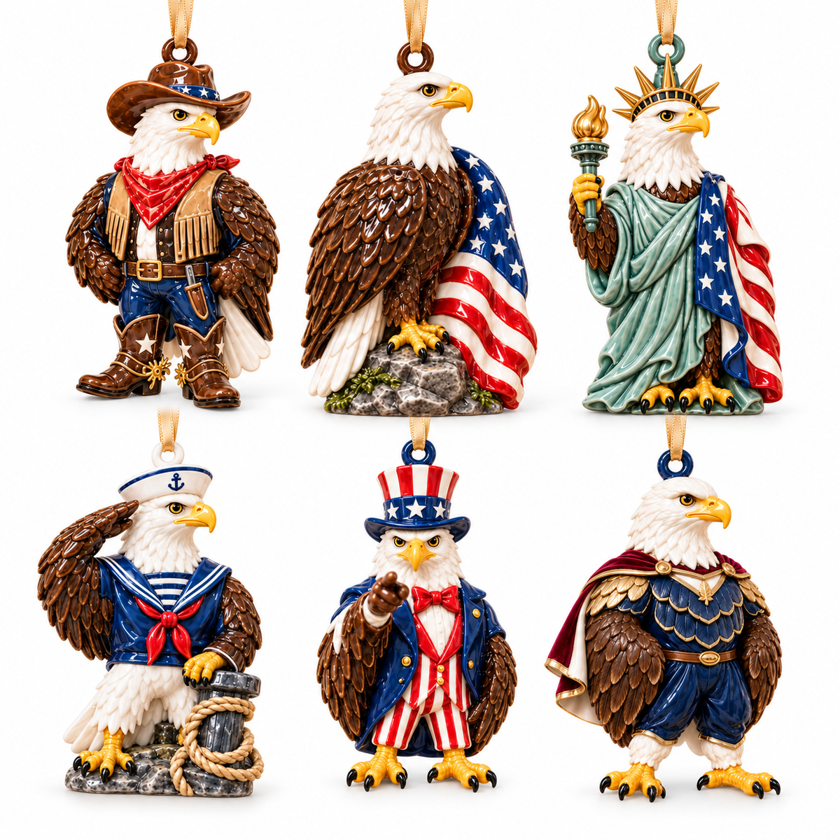 2026 Patriotic Bald Eagle Christmas Ornaments