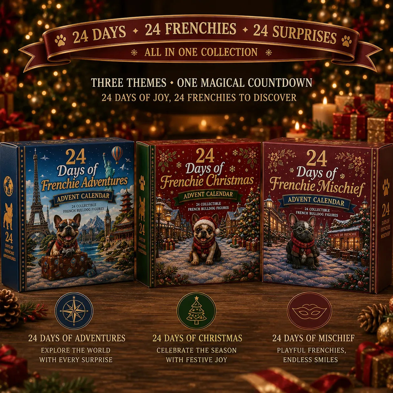 ⏳ Last Day 49% OFF – 🐶 24 Days of Frenchie Mischief Advent Calendar – Collectible French Bulldog Figurines 🎁