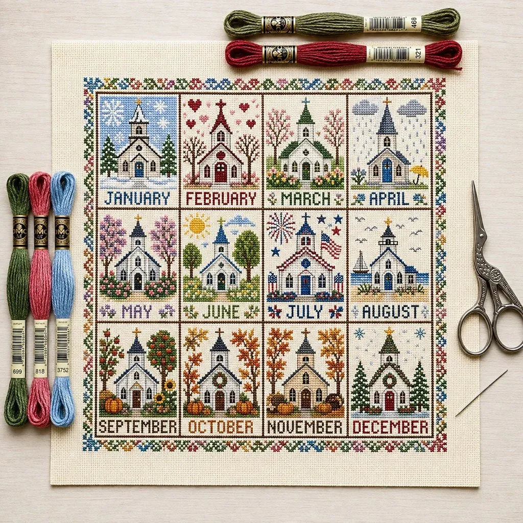A Year in Stitches β 12-Month Seasonal Cross Stitch Kit