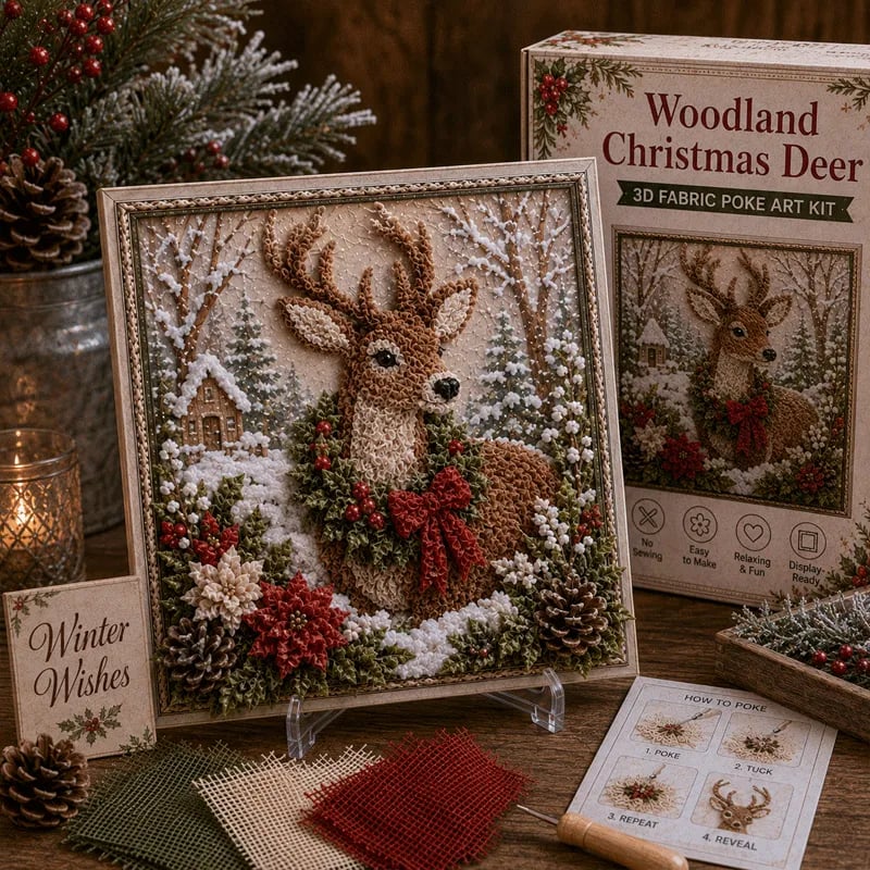 🔥 LAST DAY 50% OFF – 🎄 DIY 3D Fabric Poke Art Christmas Keepsake Kit – No-Sewing Holiday Craft with Display Stand ✨