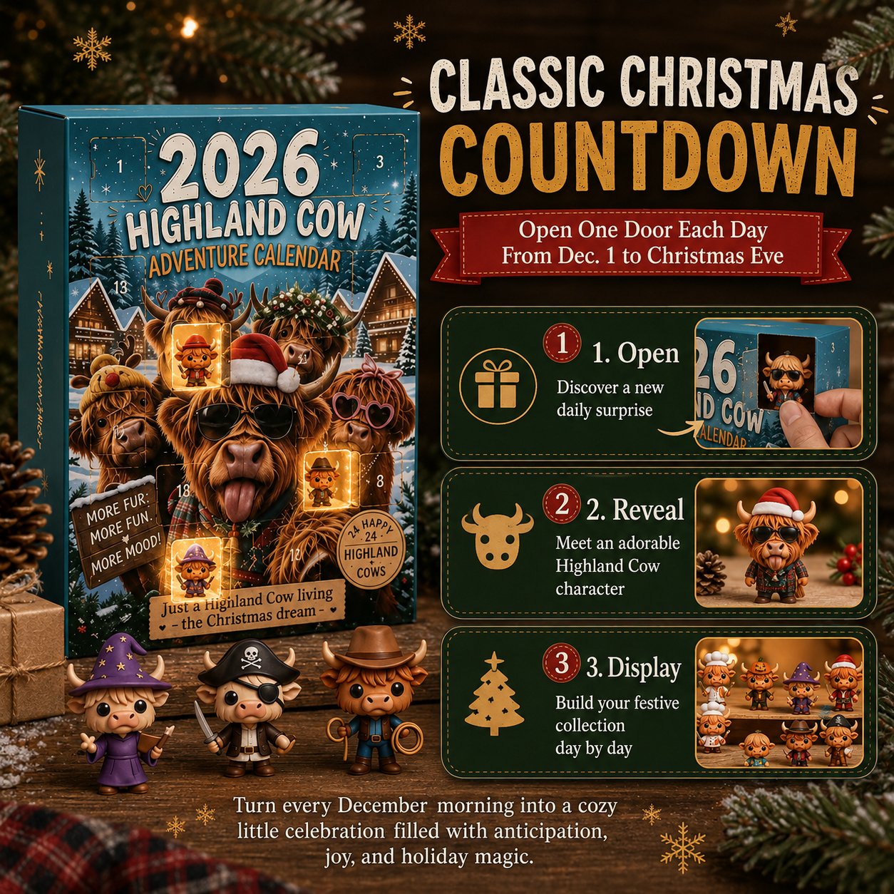 🔥Last Day 40% OFF - 🐂🎁2026 Highland Cow Advent Calendar | Every Day Brings New Surprises