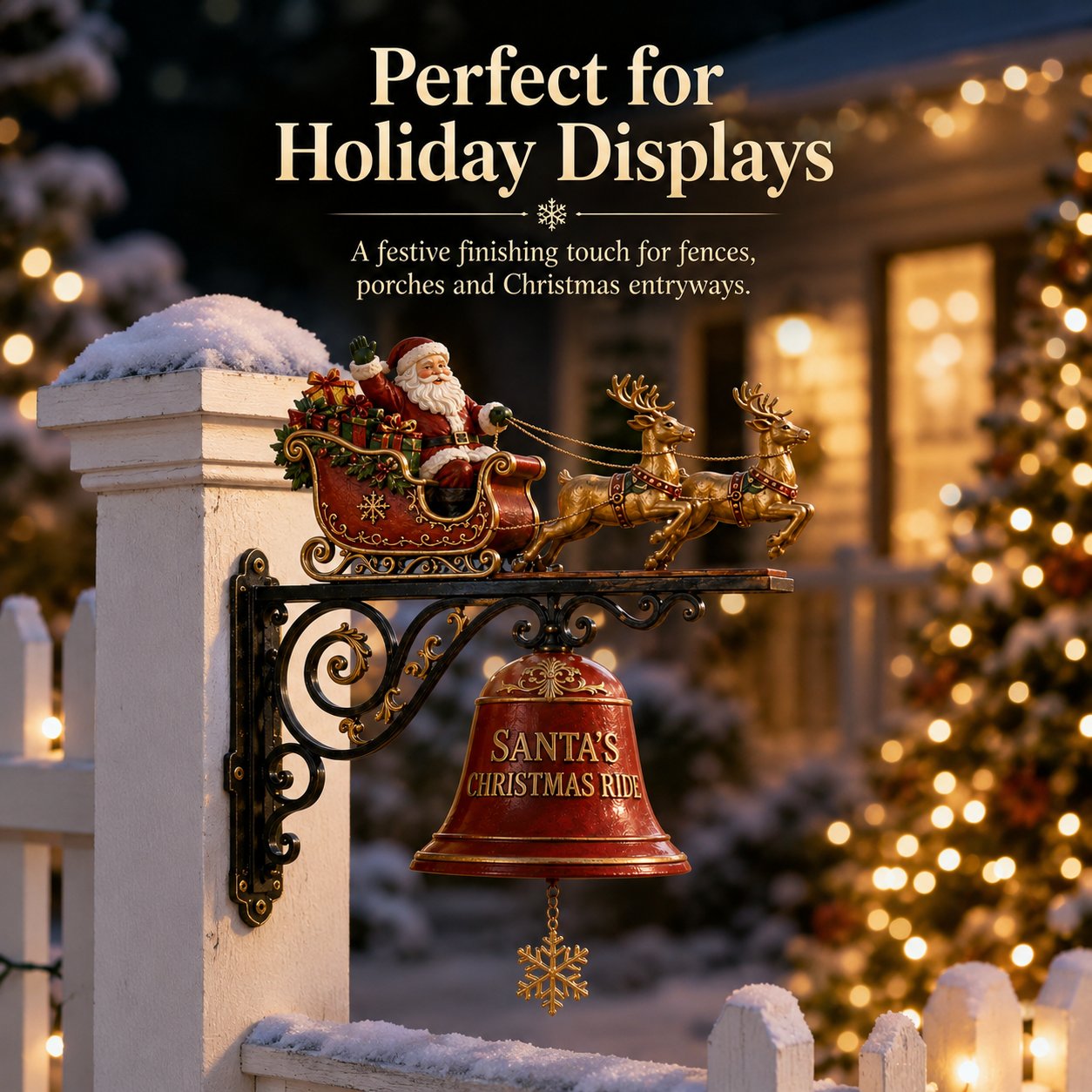 π
Santa Sleigh & Reindeer Christmas Bell β Vintage Holiday Door & Porch Decor