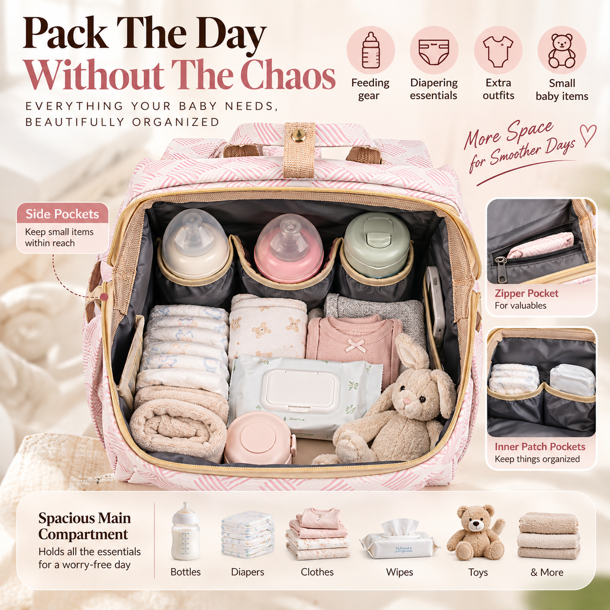 πΆ 2-in-1 Baby Diaper Bag Backpack β Fold-Out Care Space & Large Storage