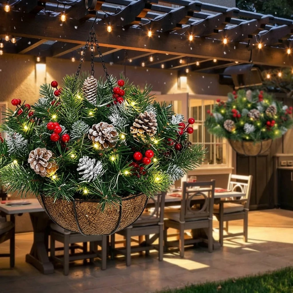 🎄 Last Day 50% OFF 🎄 Pre-Lit Christmas Hanging Basket | Pre-lit, weather-resistant, and zero maintenance🏆