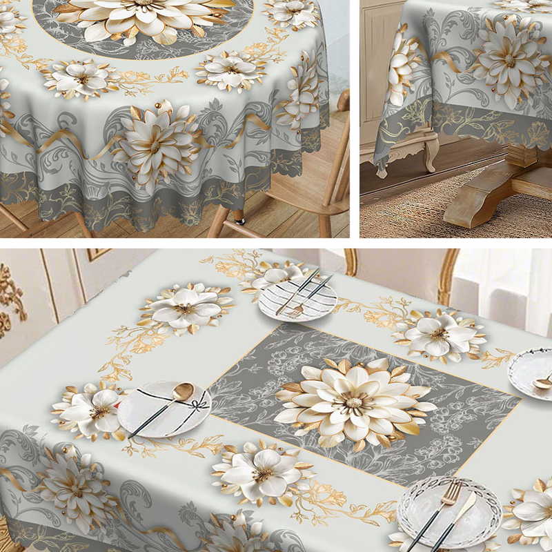 ⏰Elegant Waterproof Embossed Floral Tablecloth💮