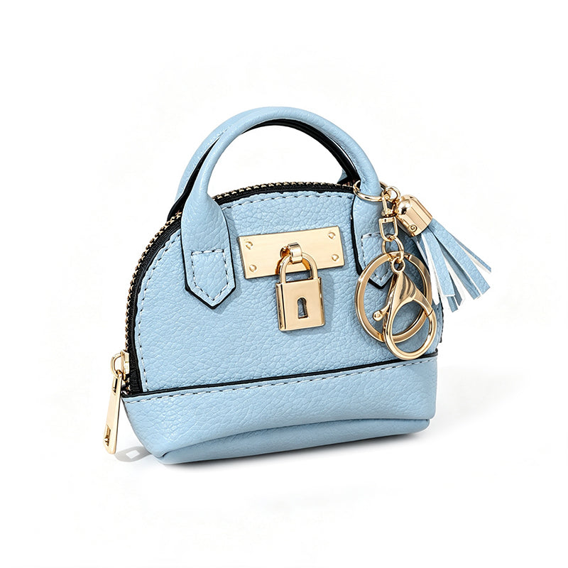 ๐ LIMITED TIME 50% OFF! ๐ Mini Shell Bag Keychain โ PU Leather Lipstick Coin Purse with Golden Padlock & Tassel โจ