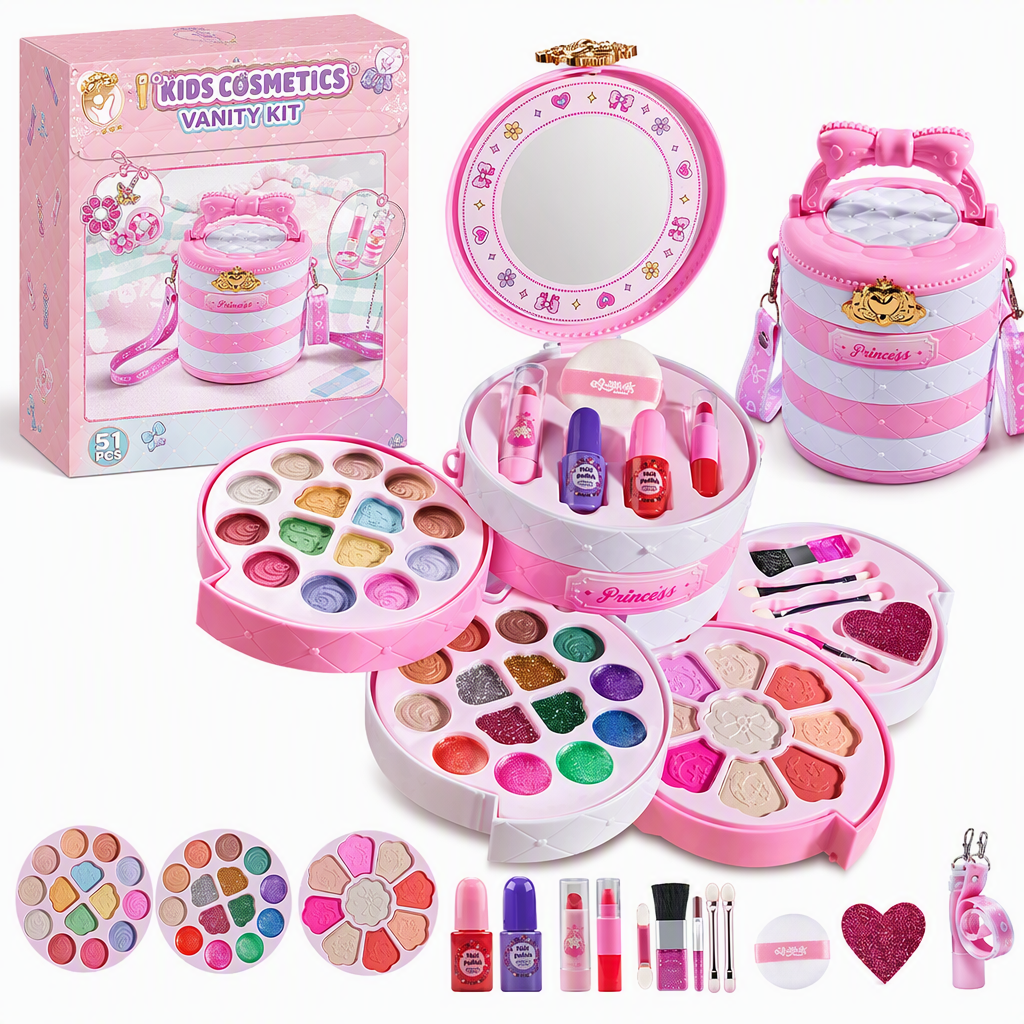 π 50% OFF! β¨ Washable Kids Princess Makeup Toy Set β Safe Non-Irritating Formula, Expandable Revolving Trays & Portable Shoulder Handbag Case β Perfect Gift for Girls π