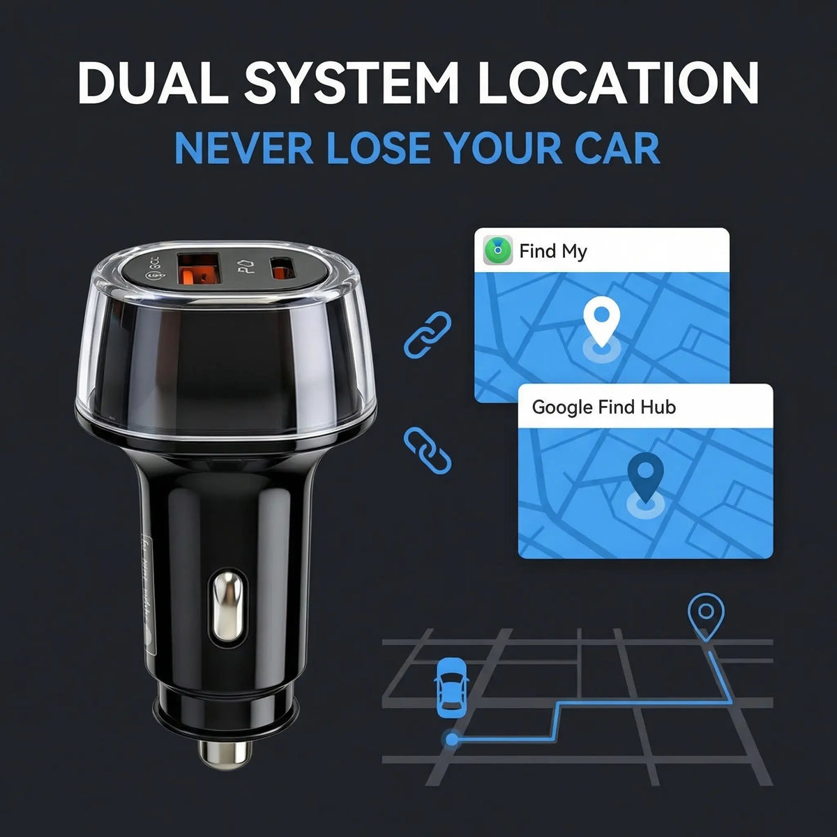 2-in-1 Compact Car Charger GPS Tracker Adapter