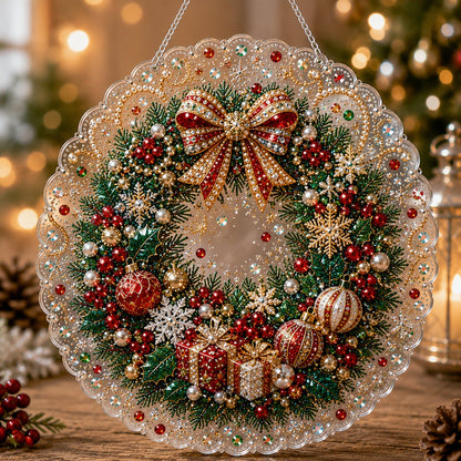✨ Christmas Pearl Diamond Art Hanging Ornament Kit | Luxury Flocked Canvas with Scratch-Resistant Non-Fading Pearl Beads DIY Handmade Holiday Hanging Decor 🎅💎