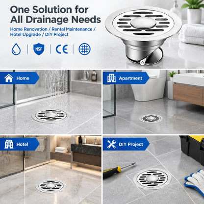 Stainless Steel Floor Drain 🚿 – 3.94' Gravity Seal with Hair Filter & Odor Control