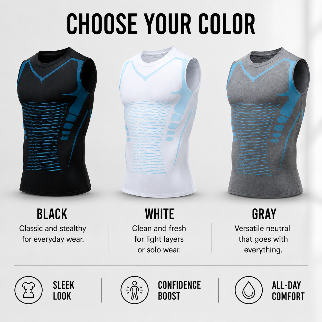Black white gray compression vest color options