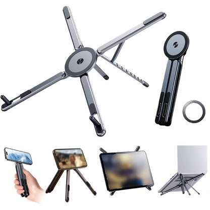 3-in-1 Magnetic Phone Stand | Foldable Aluminum Desktop Holder for Phone, Tablet &amp; Laptop | 8-Level Adjustable Angle | Strong Magnetic Mount