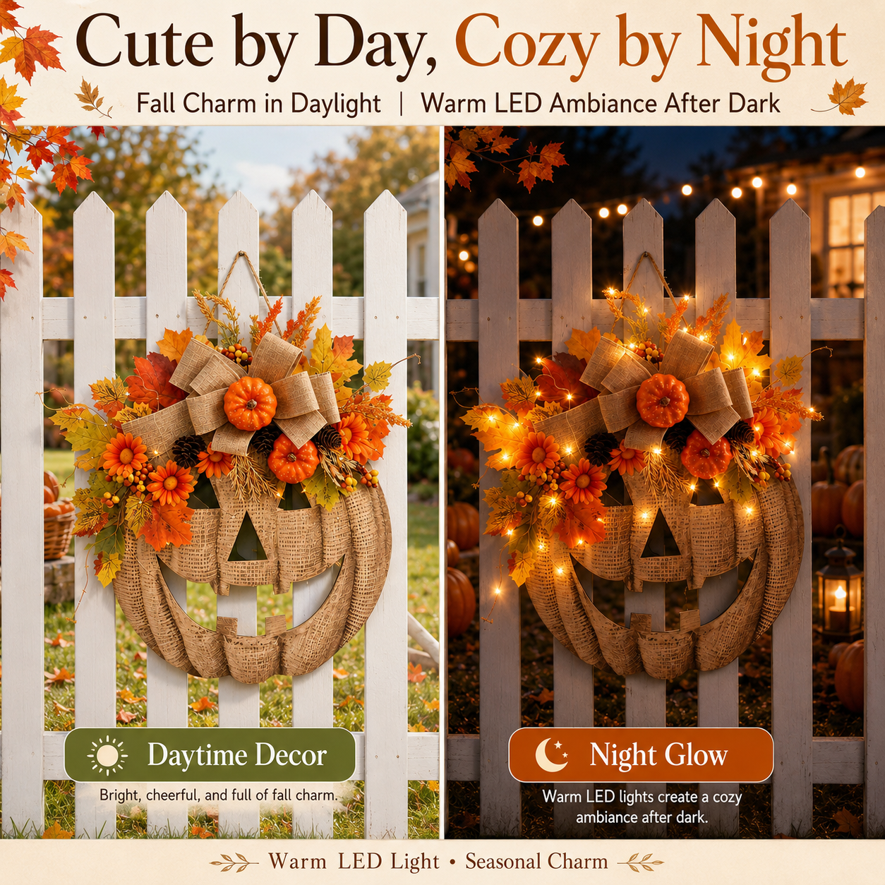 🎃✨ Lighted Burlap Pumpkin Wreath