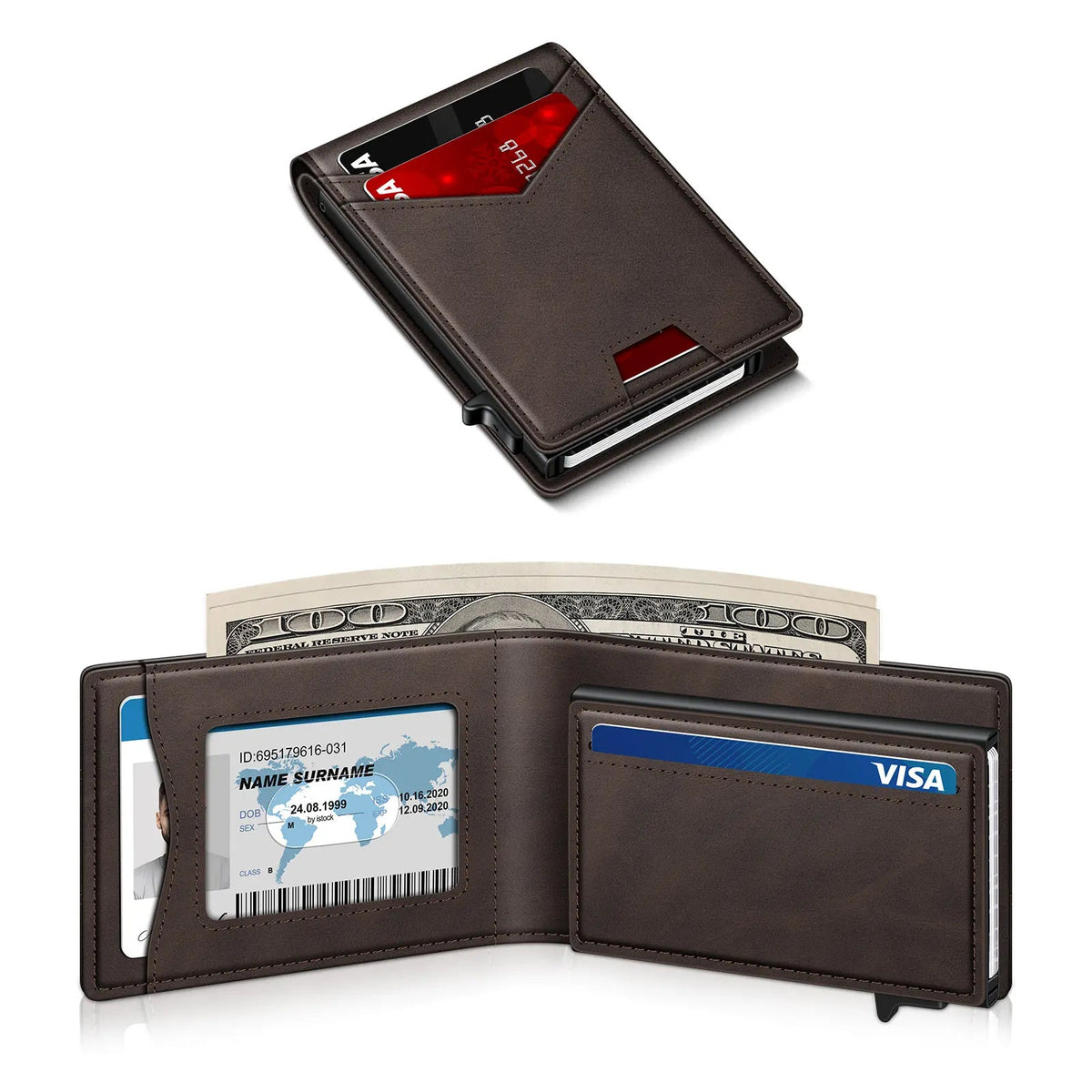 💳 Men's RFID Minimalist Pop-Up Wallet – ID Window & Money Clip