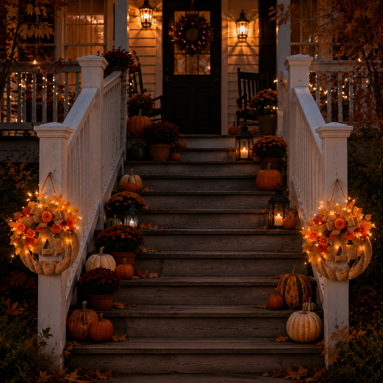 🎃✨ Lighted Burlap Pumpkin Wreath