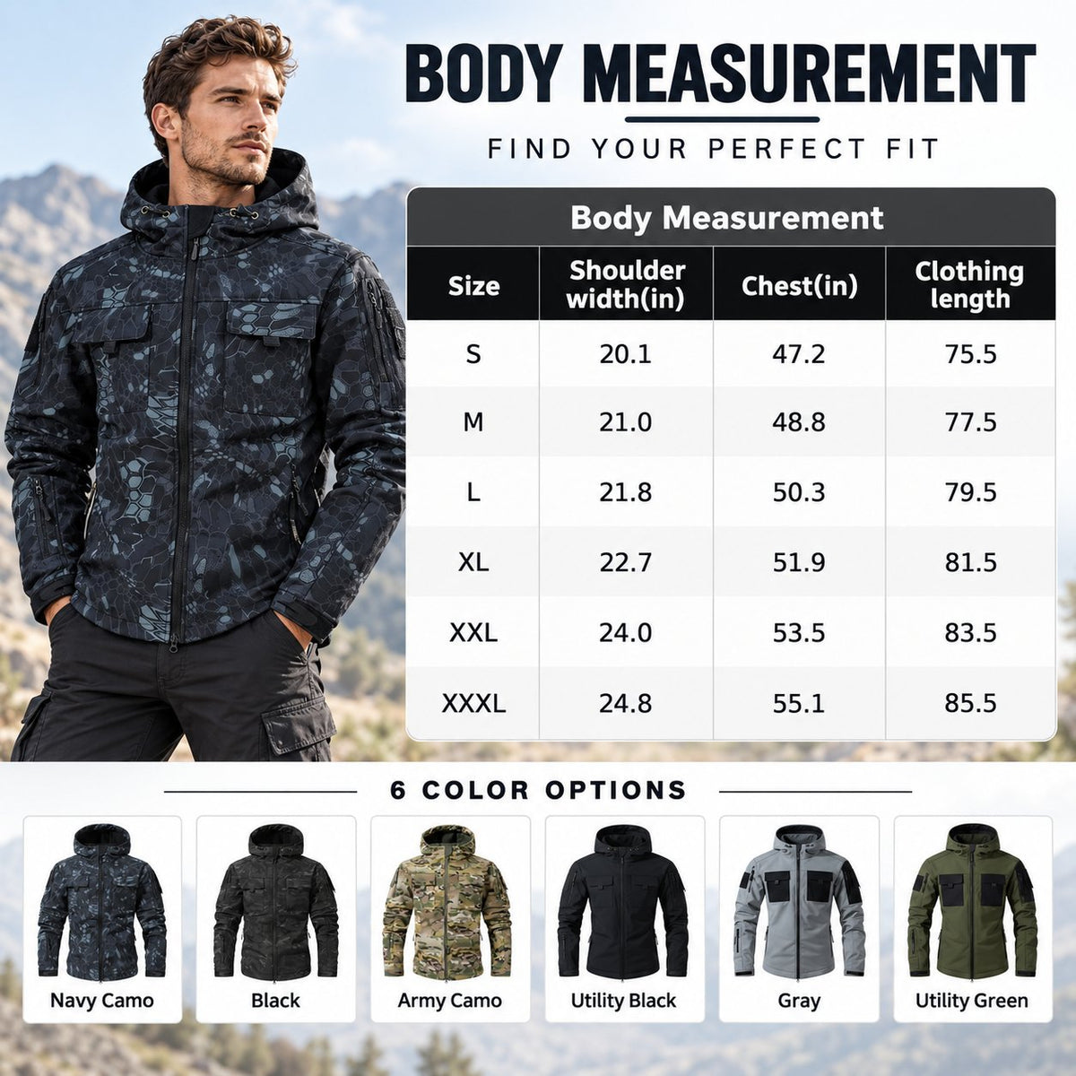 9 Pocket Tactical Hooded Jacket | Slim Fit Fleece Lined Outdoor Coat