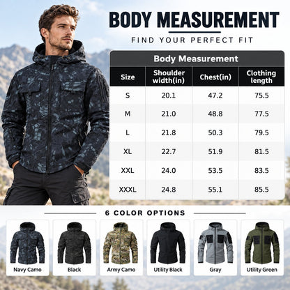 9 Pocket Tactical Hooded Jacket | Slim Fit Fleece Lined Outdoor Coat