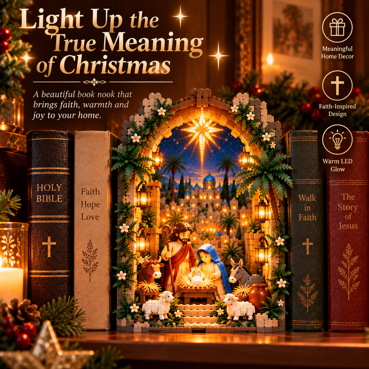 🌟📚 Bethlehem Nativity Book Nook – Lighted Christmas Faith Display