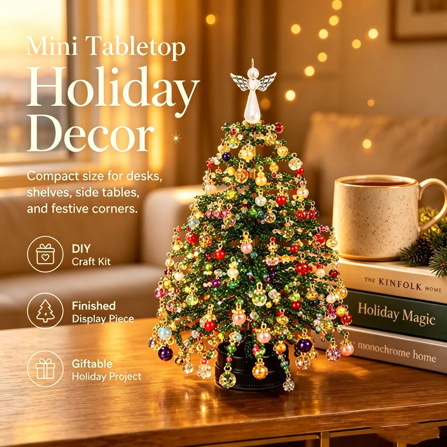 🎄Handmade Elegant Beaded Mini Christmas Tree✨Collectible Premium Holiday Decor Kit