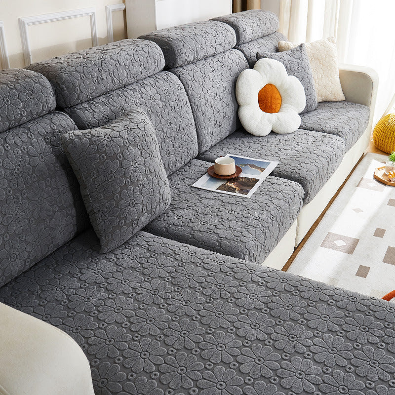 Luxury Floral Stretch Sofa Cover – Soft Jacquard, Full-Fit & Elegant