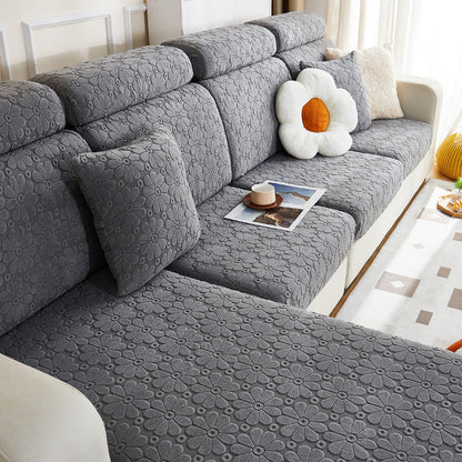 Luxury Floral Stretch Sofa Cover – Soft Jacquard, Full-Fit & Elegant
