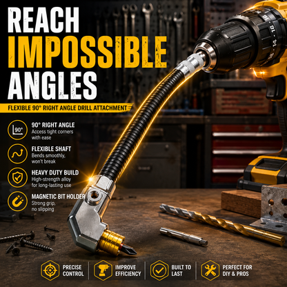 🔧 Flexible 90° Right Angle Drill Attachment – Tight Space Driver Adapter