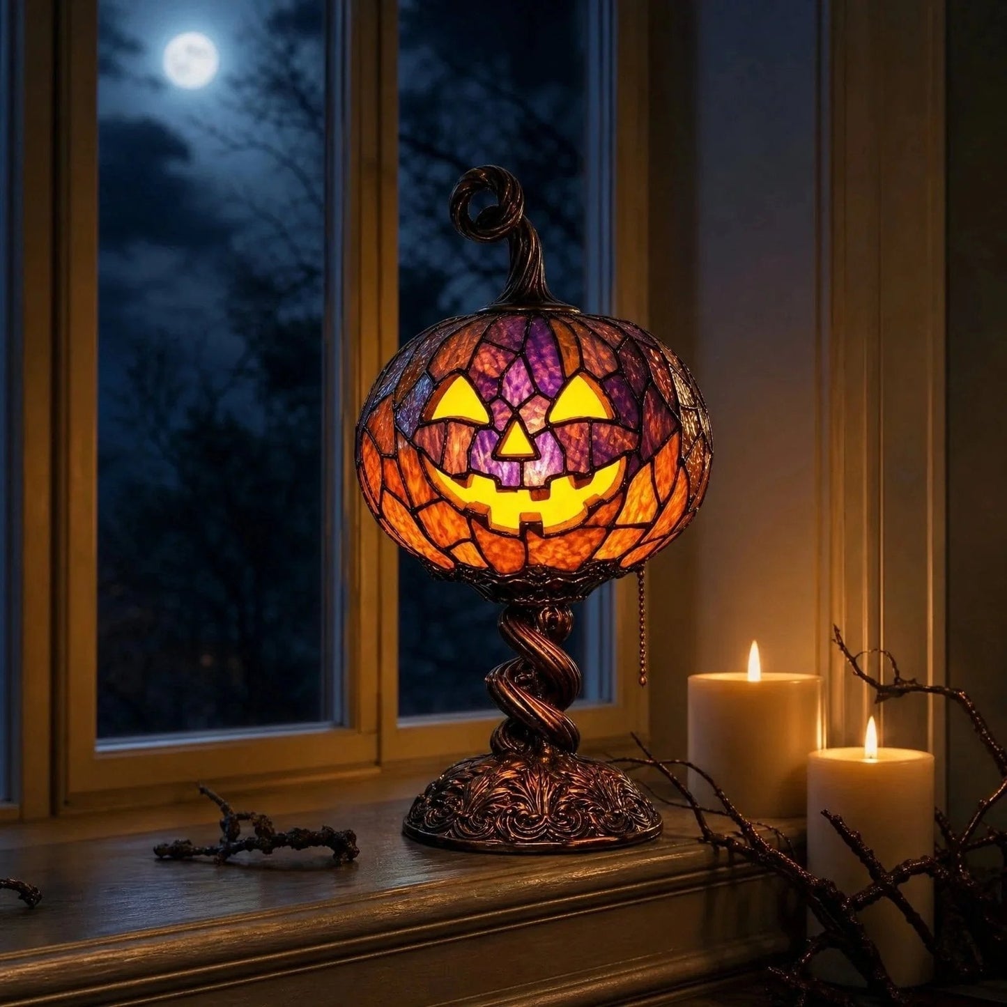 🎉Halloween Stained Glass Style Pumpkin Table Lamp