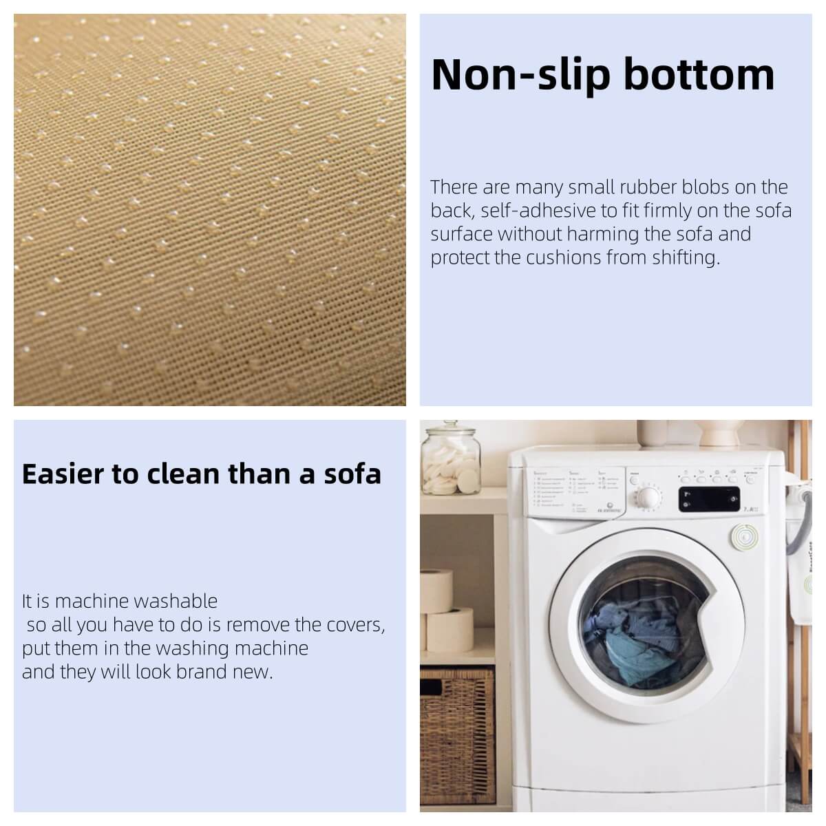 Non slip backing and machine washable sofa cover