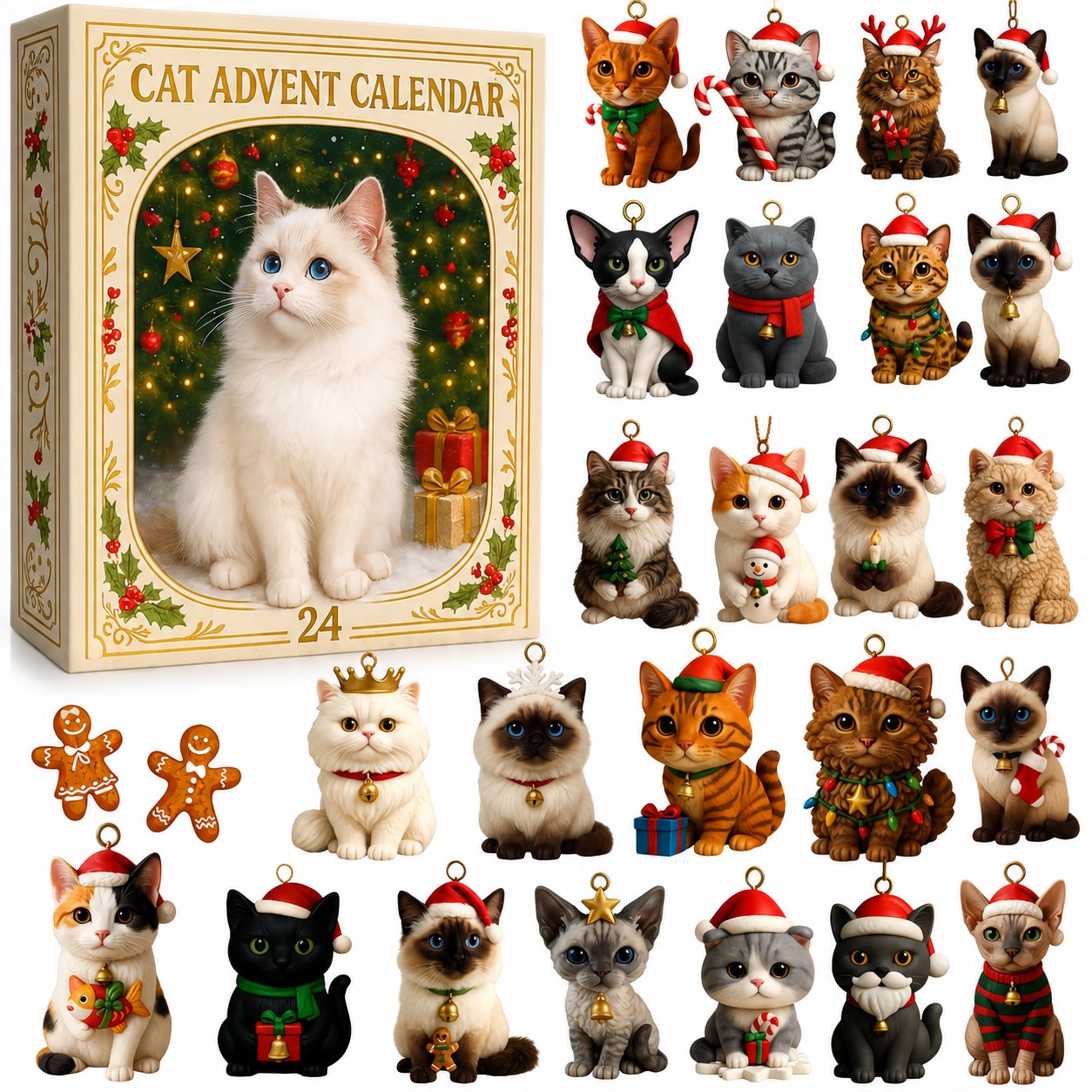 Advent Calendar 2026 Cat Advent Calendar Gift for Adults Friends Cat Owners and Lovers Christtmas Tree Ornament