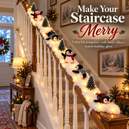 🔥Buy 2 Get 10% OFF🔥Playful Penguin Snowy Stair Railing Decor