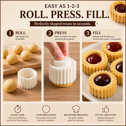 🧁 KITCHEN FAVORITE | Cookie Cup Mold Press – 4-in-1 Detachable Pastry Shaper for Jam, Chocolate & Cream-Filled Treats