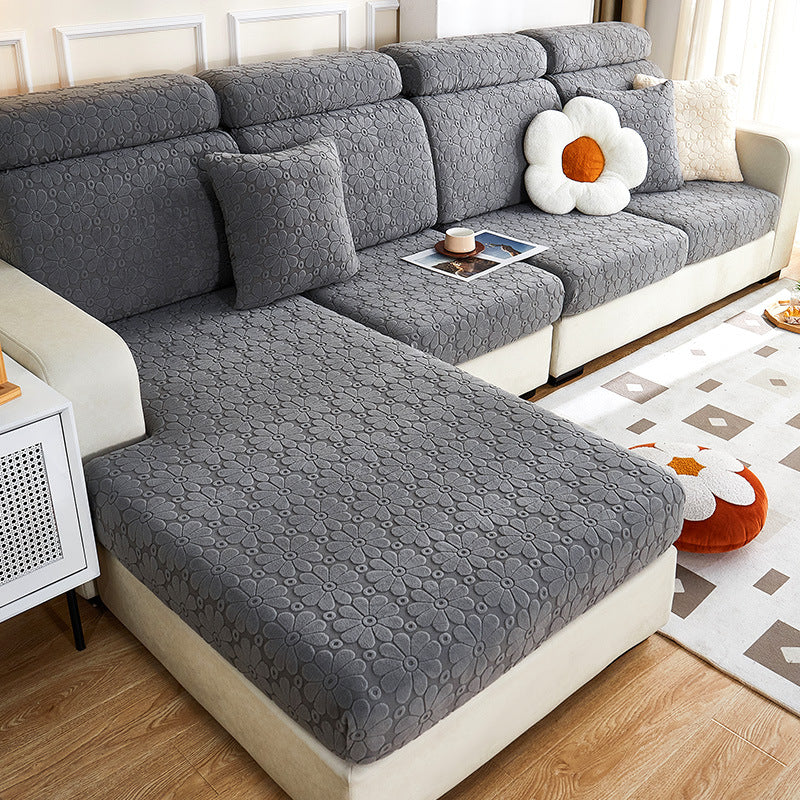 Luxury Floral Stretch Sofa Cover – Soft Jacquard, Full-Fit & Elegant