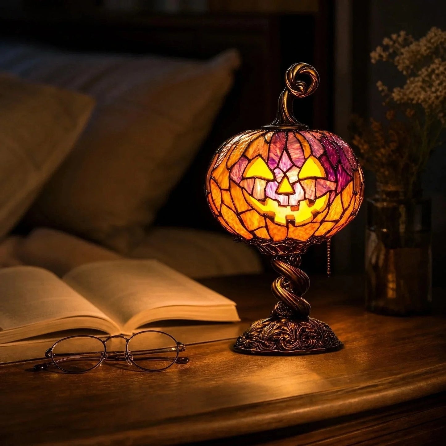 🎉Halloween Stained Glass Style Pumpkin Table Lamp