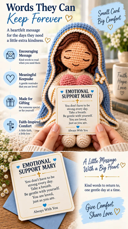 ⏳ Last Day 49% OFF –💙Always With You Mary Comfort Doll | Handmade Crochet Companion Holding A Heart with Encouragement Card ✨