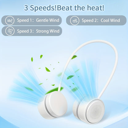 Foldable Portable Neck Fan – 3-Speed Bladeless Hands-Free Wearable Fan, USB Rechargeable, Silent Operation for Office, Outdoor, Travel & Sports