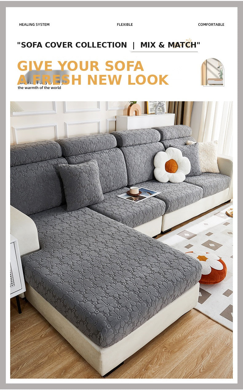 Luxury Floral Stretch Sofa Cover – Soft Jacquard, Full-Fit & Elegant