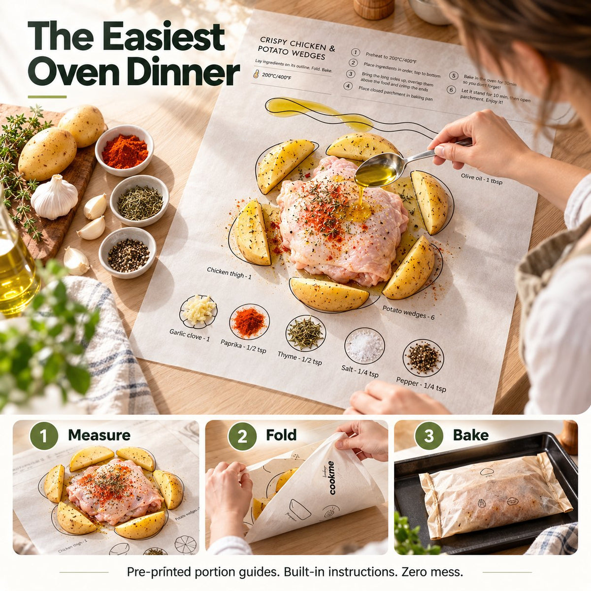 One-Pan Recipe Parchment Set | Pre-Printed Portion Guide Cooking Paper
