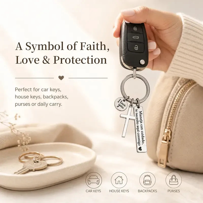 Keychain with Cross and 'I Love You' Charm ❤️