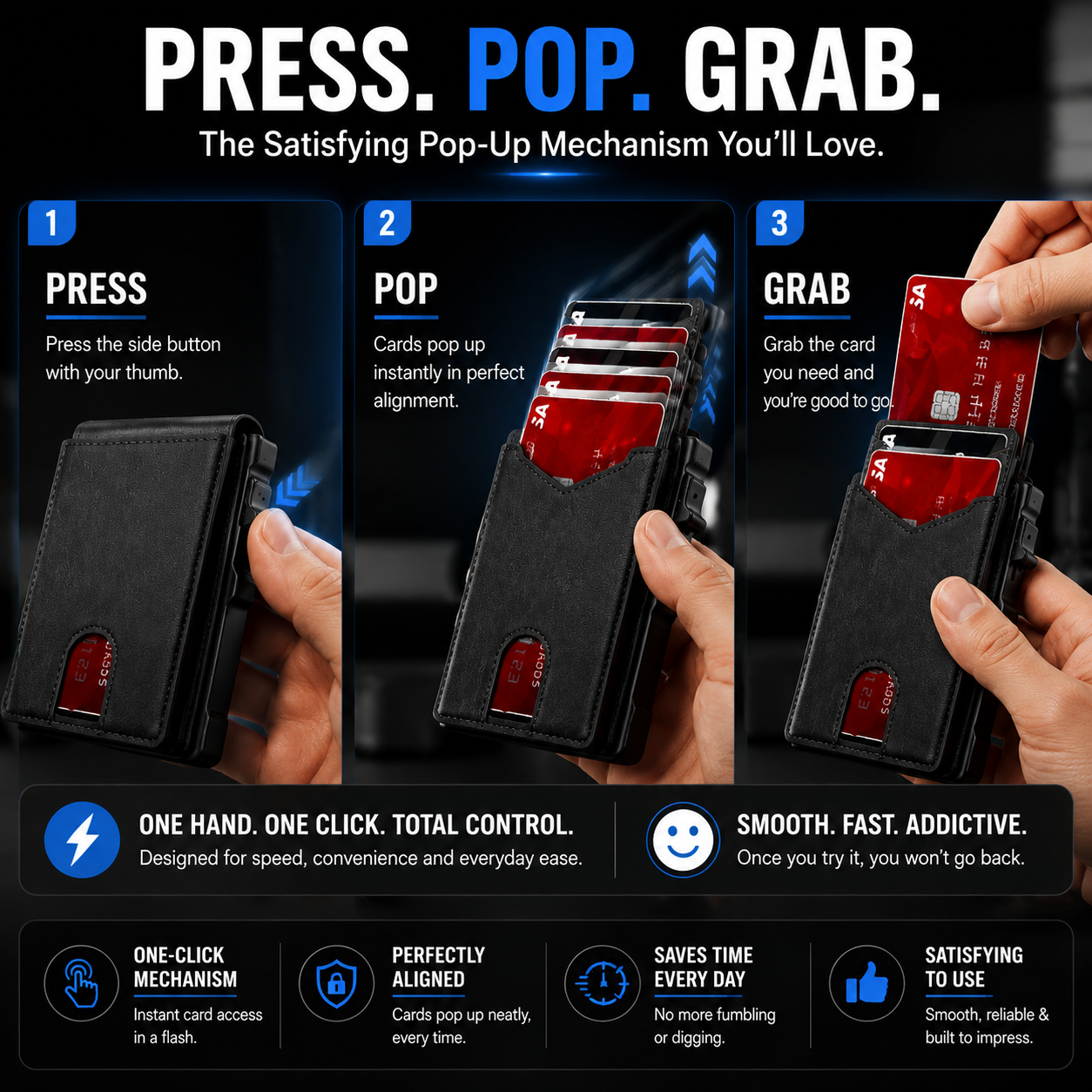 2026 new🔐 RFID Blocking Minimalist Pop-Up Wallet | One-Second Card Eject Design & Ultra Slim Pocket Wallet