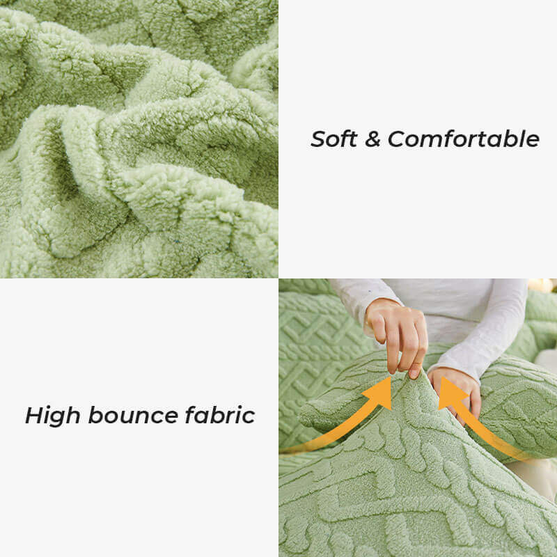 Close-up of plush textured sofa cover fabric