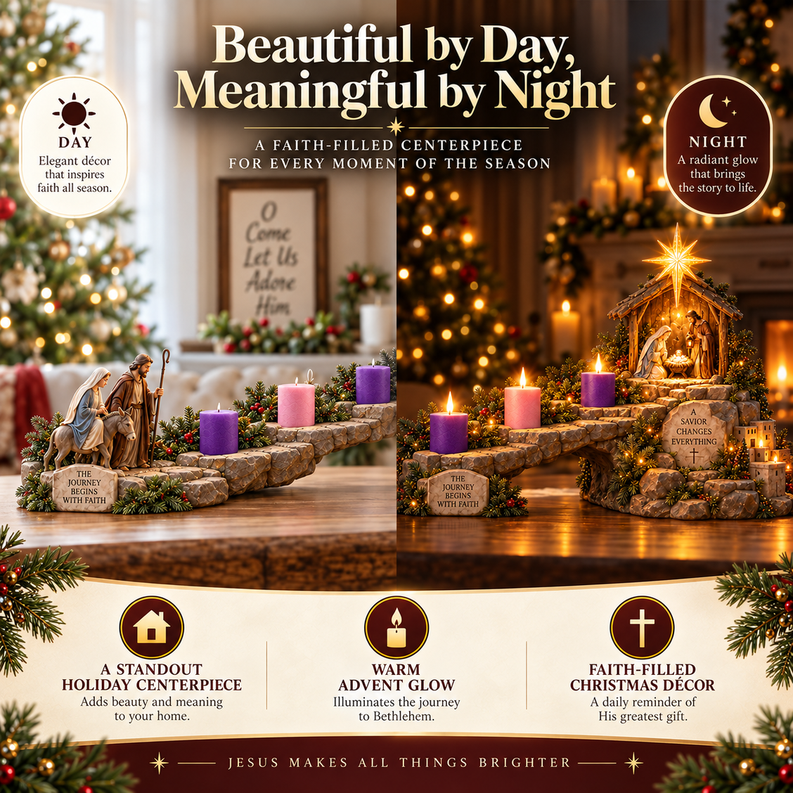 ⏰ LAST DAY 50% OFF-✝️Four Weeks to Bethlehem™ | Lighted Nativity Advent Collection 🕯️