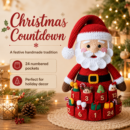 Santa Advent Calendar Crochet Pattern PDF, Christmas Countdown Crochet, Santa Claus Amigurumi, 24 Pocket Advent Calendar, Holiday Decor
