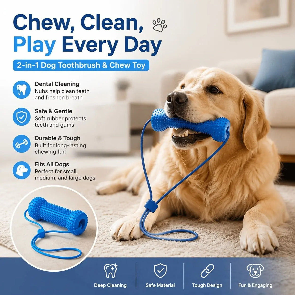 🐶 2-in-1 Dog Dental Chew Toy & Brushing Helper – Easier Daily Teeth Cleaning